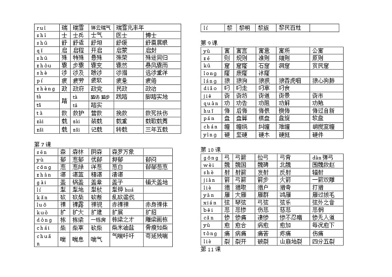 部编版三年级语文下册要求会写的字生字组词 学案02
