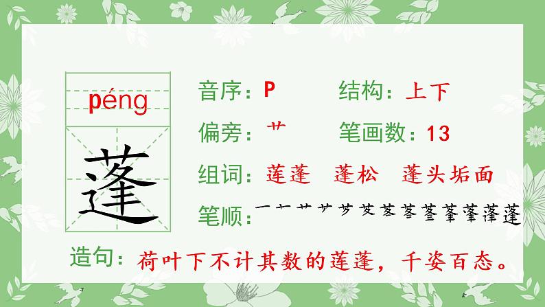 人教部编版语文三年级下册 3 荷花（生字+听写）PPT课件03