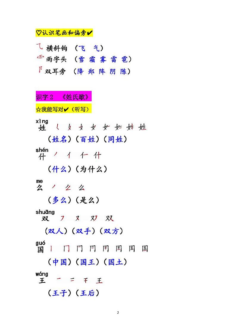 部编本语文一年级下册第一单元知识汇总 学案02