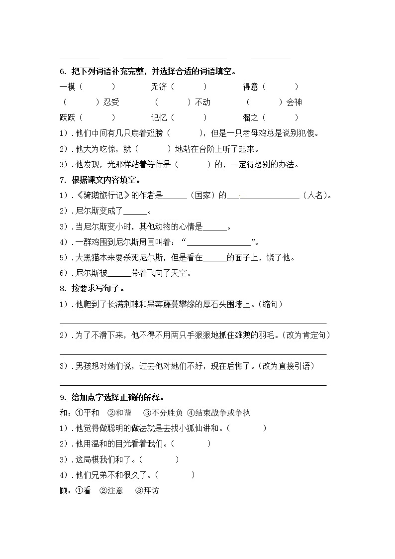6 骑鹅旅行记（节选）》一课一练（含答案）人教部编版 六年级下册语文试卷02