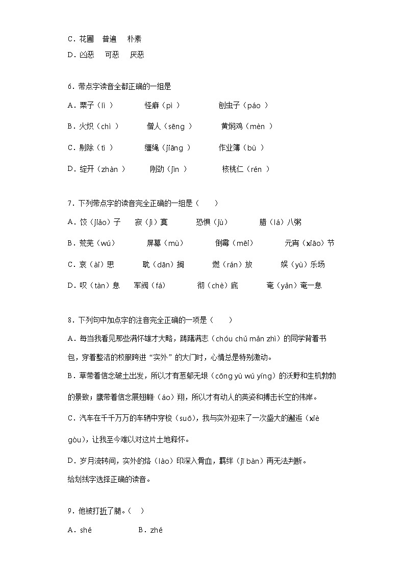 【全能基础练习】小升初语文必考考点01：字音（部编版，有答案）√(1)02