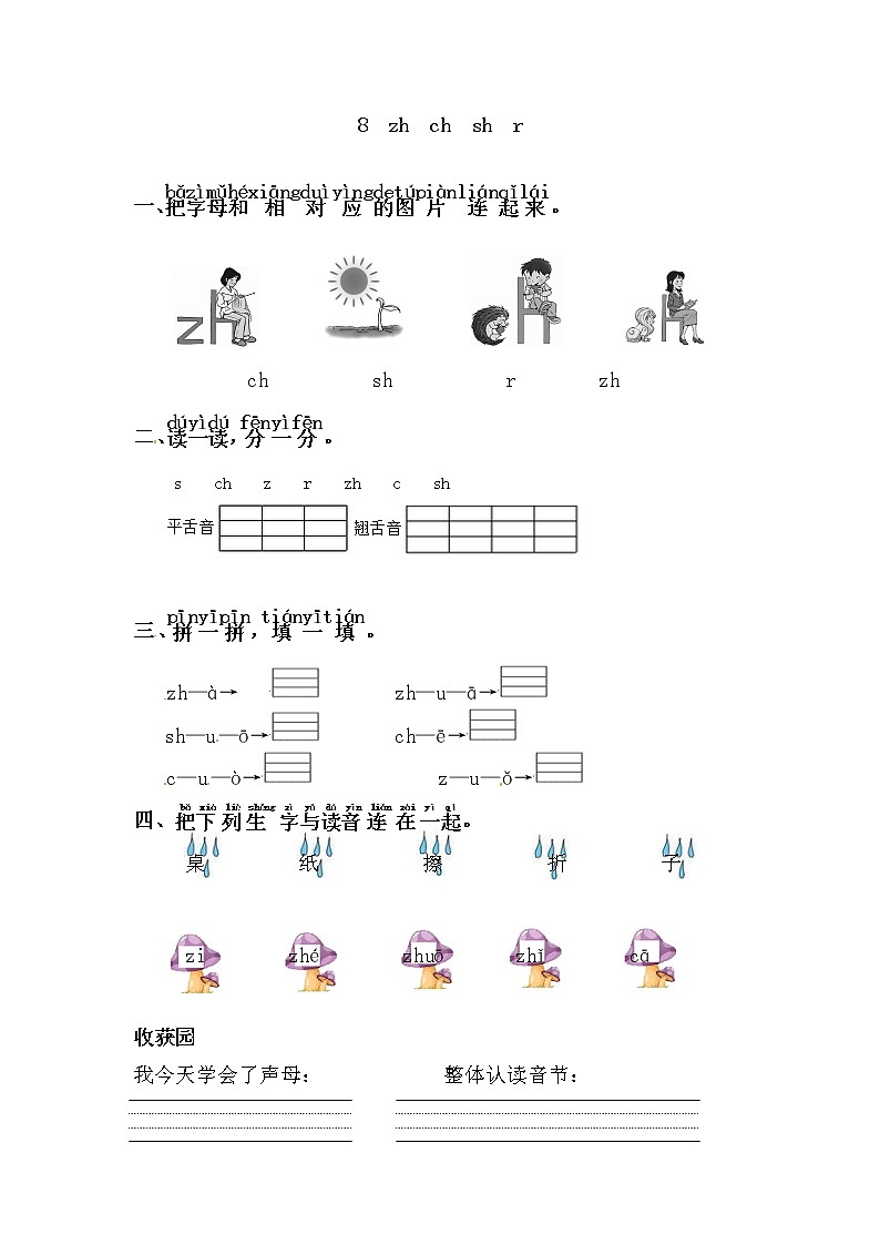 一年级上册语文试题-8  zh  ch  sh  r∣人教部编版（含答案）01