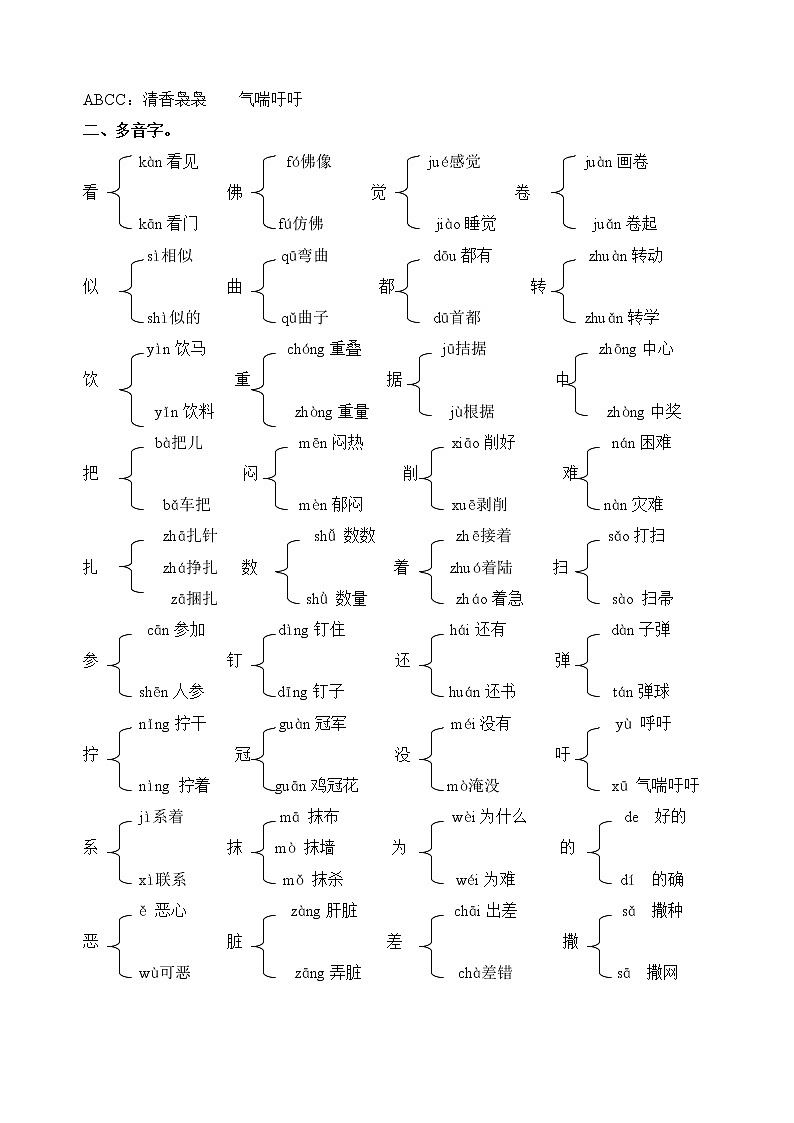 四年级语文下册专项练习：总复习资料  复习第2页
