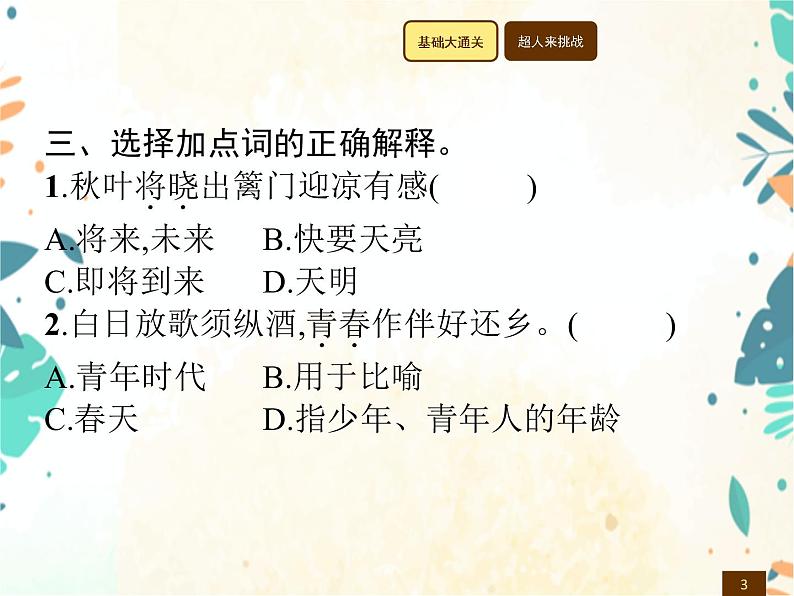 人教部编版语文五年级下册  第4单元 9　古诗三首    同步练习课件03