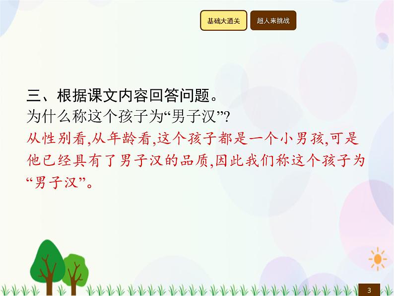 人教部编版语文四年级下册  第6单元  19　我们家的男子汉  同步练习课件03