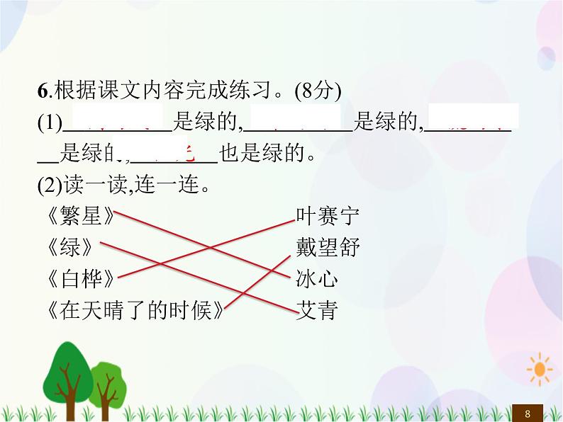 人教部编版语文四年级下册  第3单元  测试卷  同步练习课件08