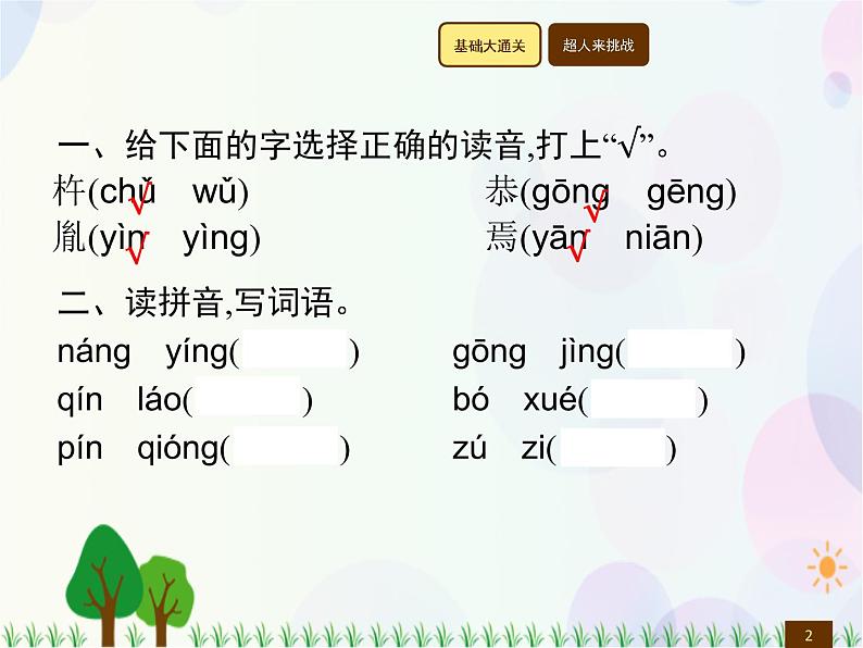 人教部编版语文四年级下册  第7单元  22　文言文二则  同步练习课件第2页