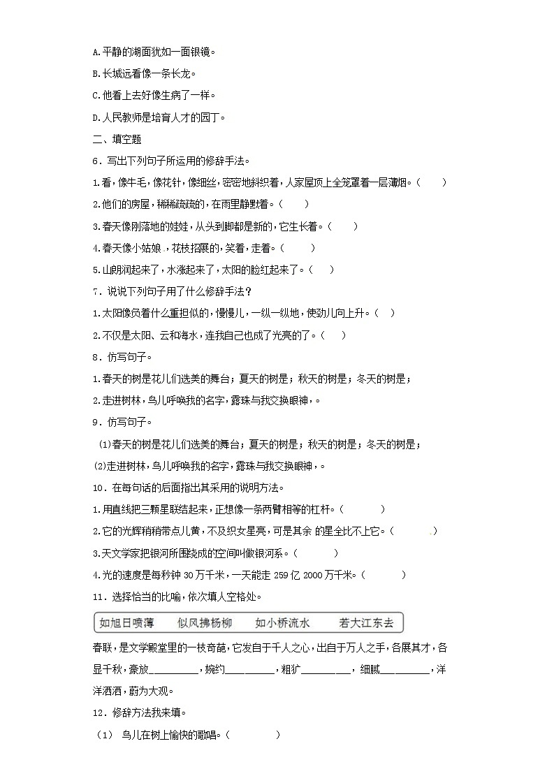 小升初语文知识专项训练（基础知识二）-9.修辞--比喻和拟人（19页）03