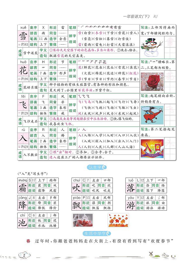 部编版语文一下：识字1 春夏秋冬 教材解读（含随堂练习）02