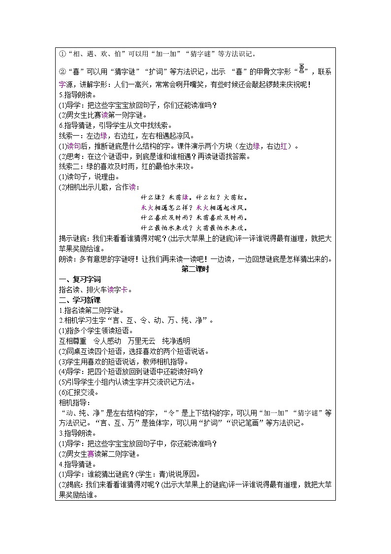 2021部编版语文一年级下册 第1单元 识字 4.猜字谜 教案02