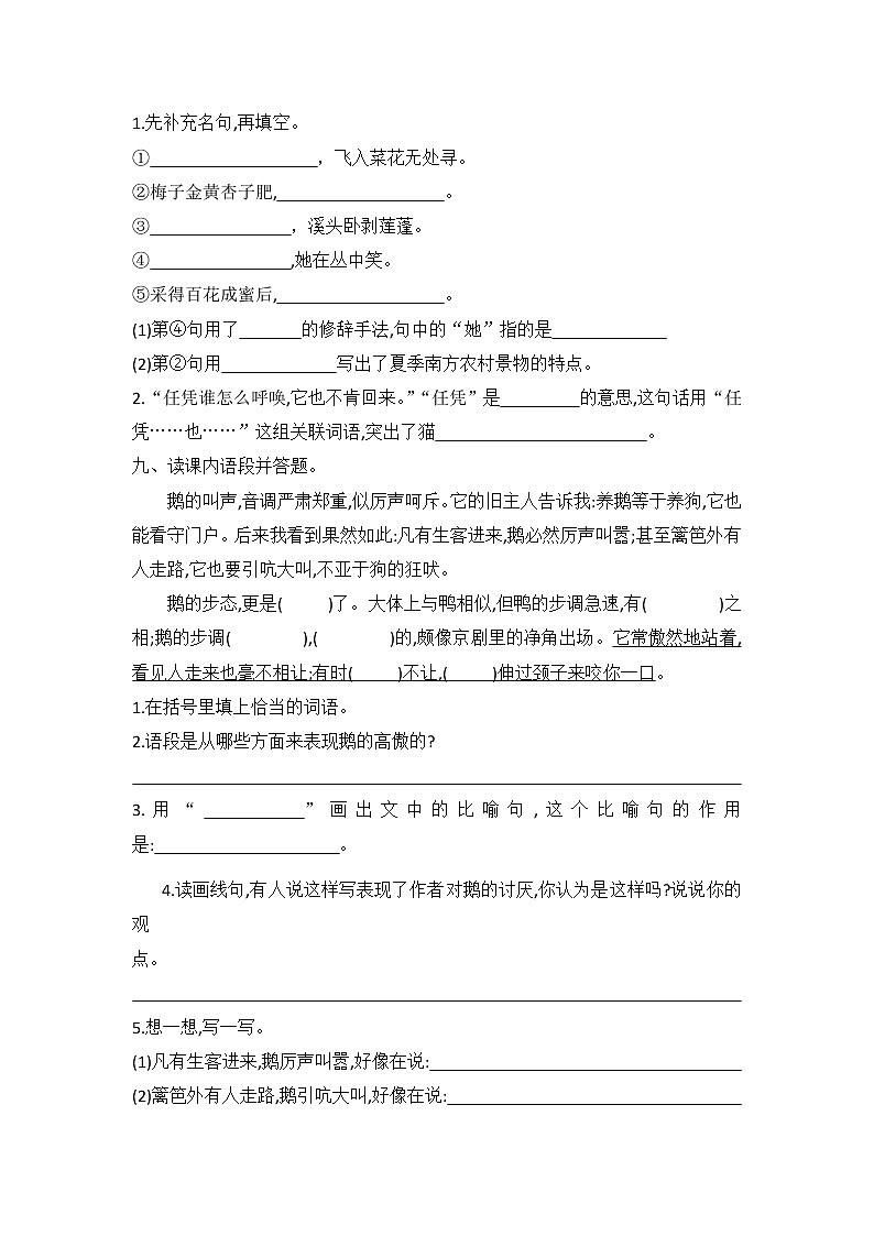 2020-2021学年度五年级下册语文试题—期中测试卷（含答案）部编版03