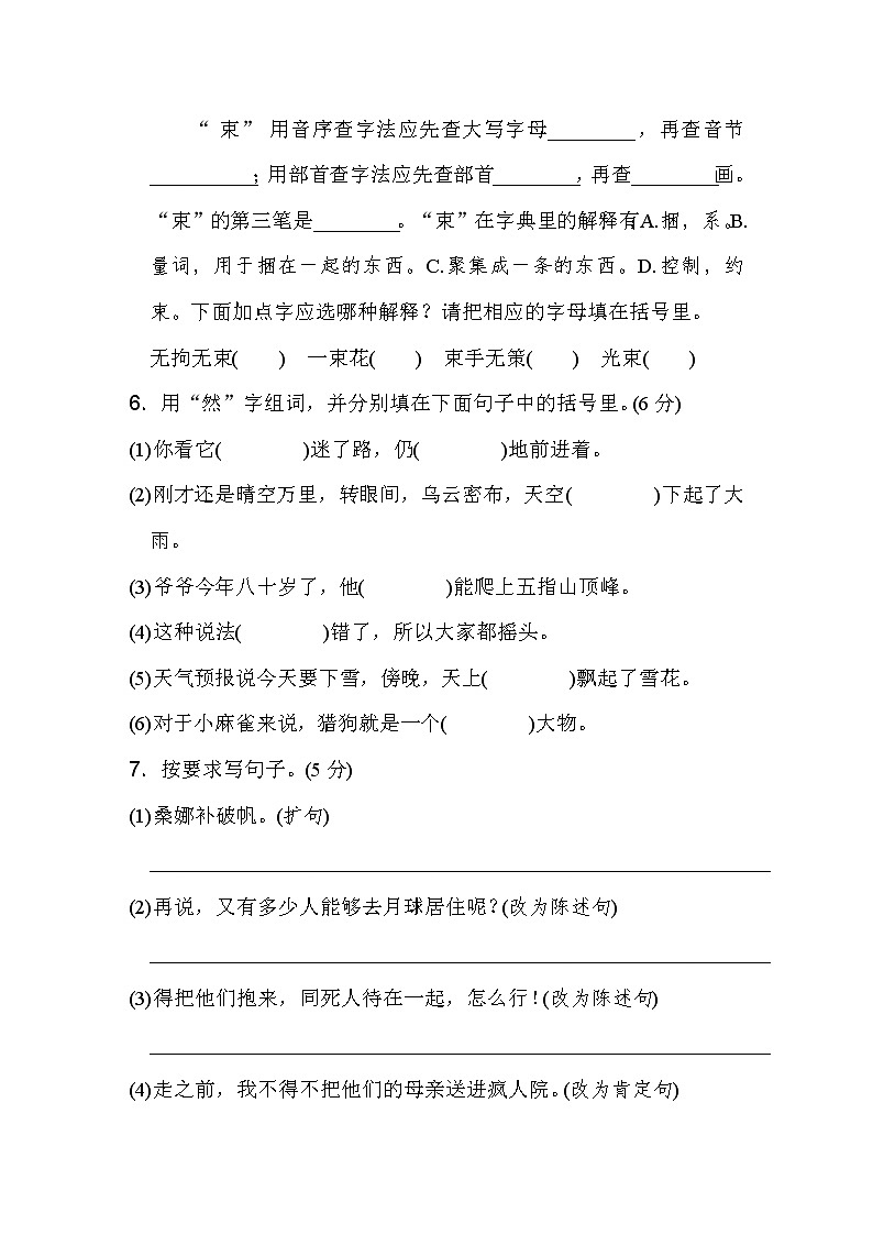 6统编版六年级上册语文期中测试卷 含答案02