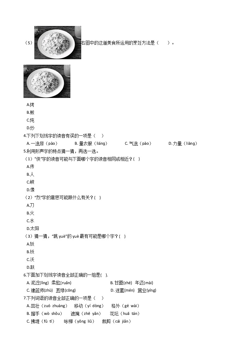 2020-2021学年二年级下册语文试题  期中专项冲刺20题——字音（含答案）  部编版02