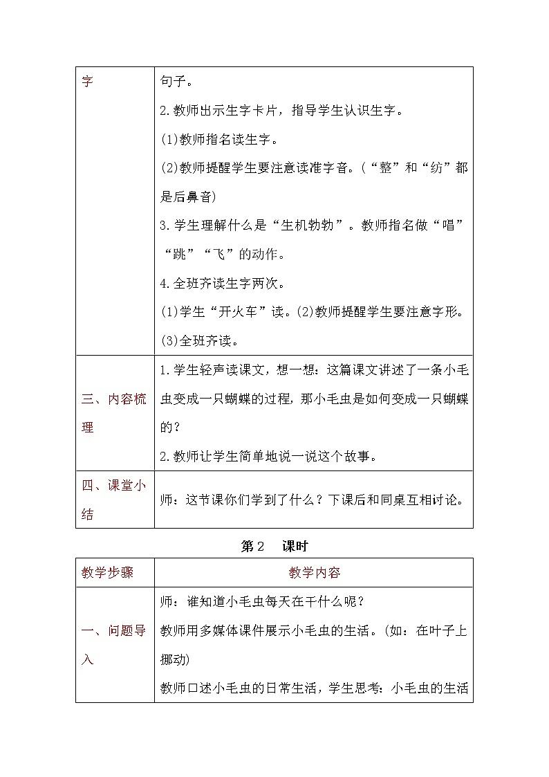 人教部编版二年级语文下册 22　小毛虫 教案02