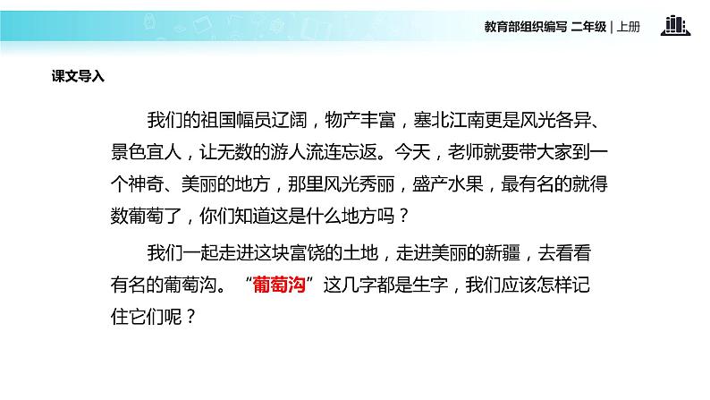 教学课件人教部编版二年级语文上册《葡萄沟》（部编）第2页