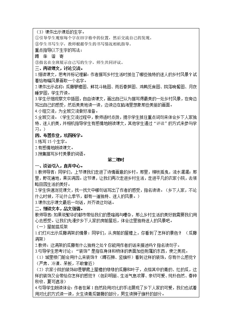 2021部编版语文四年级下册 第1单元 2 乡下人家 精品教案第2页