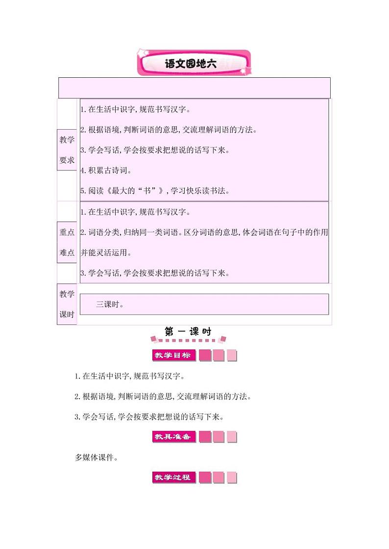 部编版人教版二年级语文下册《语文园地六》教学设计精品教案小学优秀公开课第1页