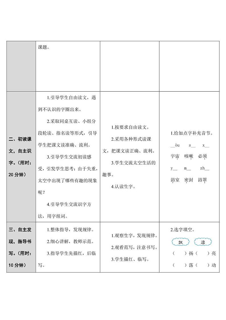 部编版人教版二年级语文下册《18太空生活趣事多》教学设计精品教案小学优秀公开课1第2页