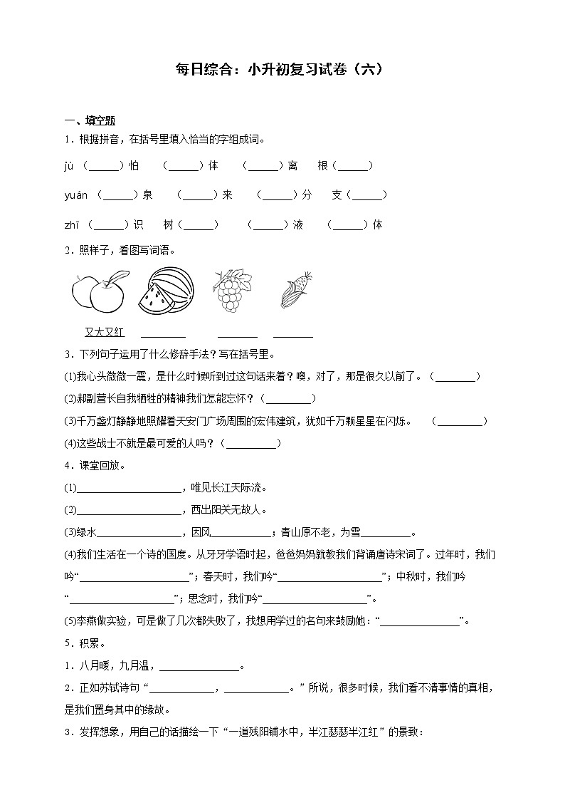 每日综合练习：小升初复习试卷（六）（含答案）01