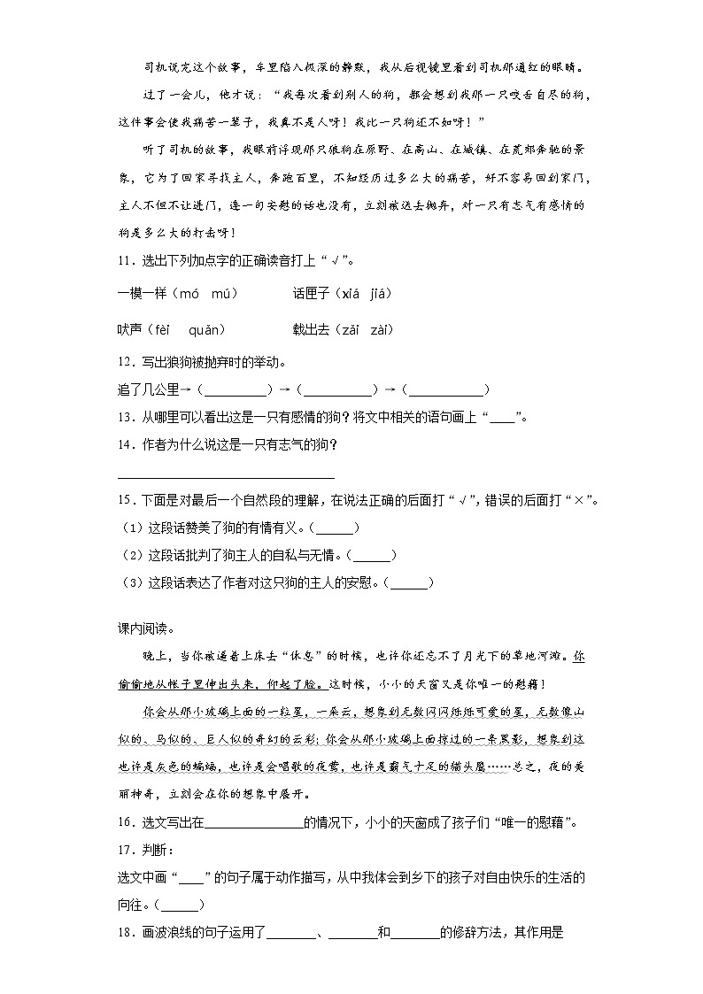 六年级下册语文试题-小升初语文复习试卷（三）  部编版（含答案）03