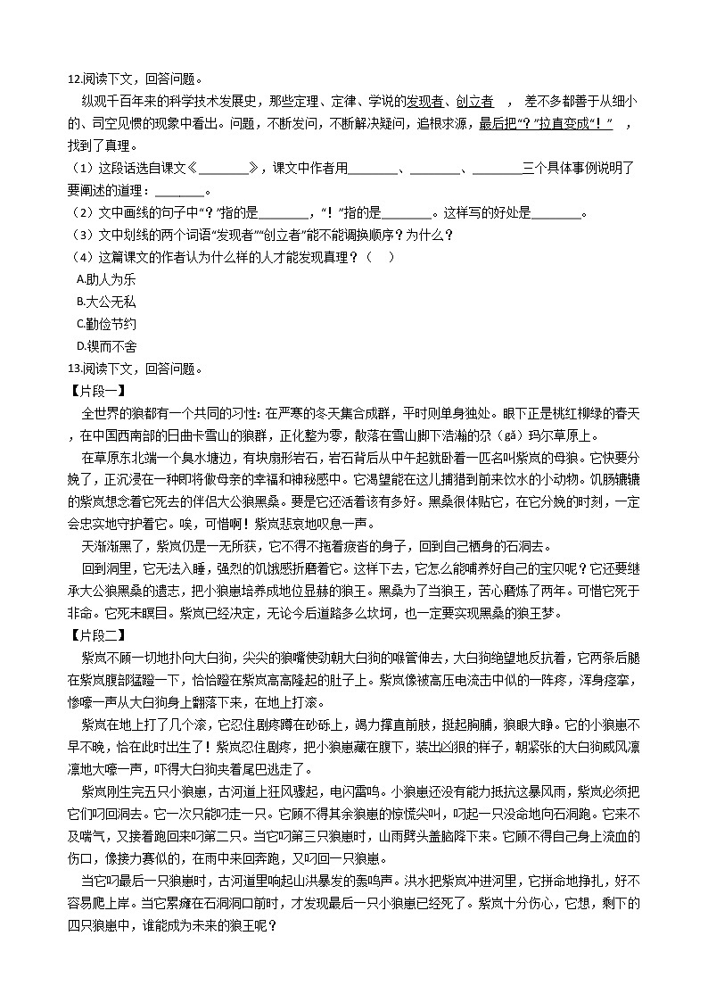 浙江省重点小学小升初语文小考检测模拟卷第3页