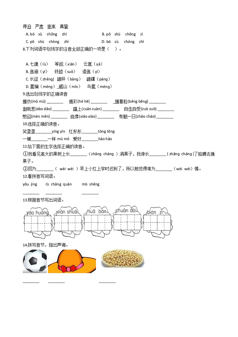 小升初语文知识专项训练（基础知识一）：2   音节02