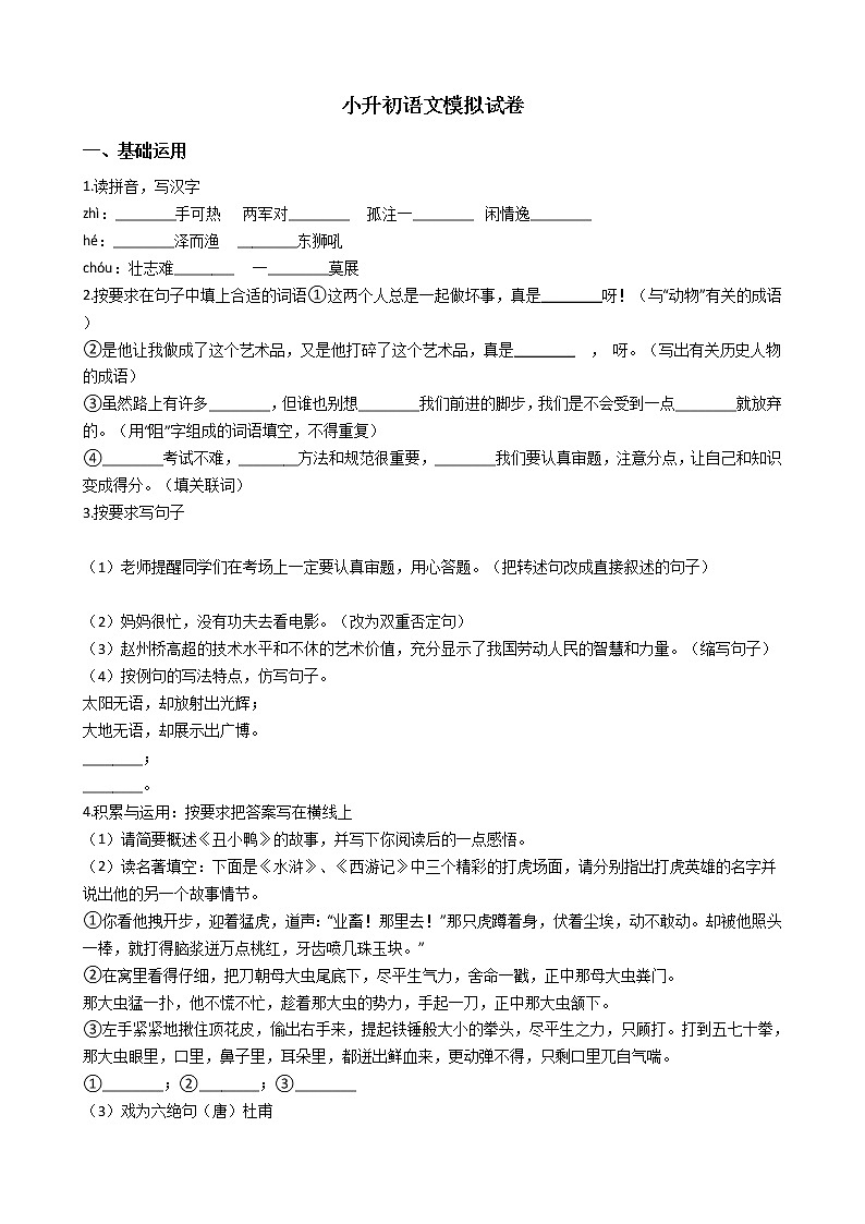 人教版小升初语文模拟试卷（一）01