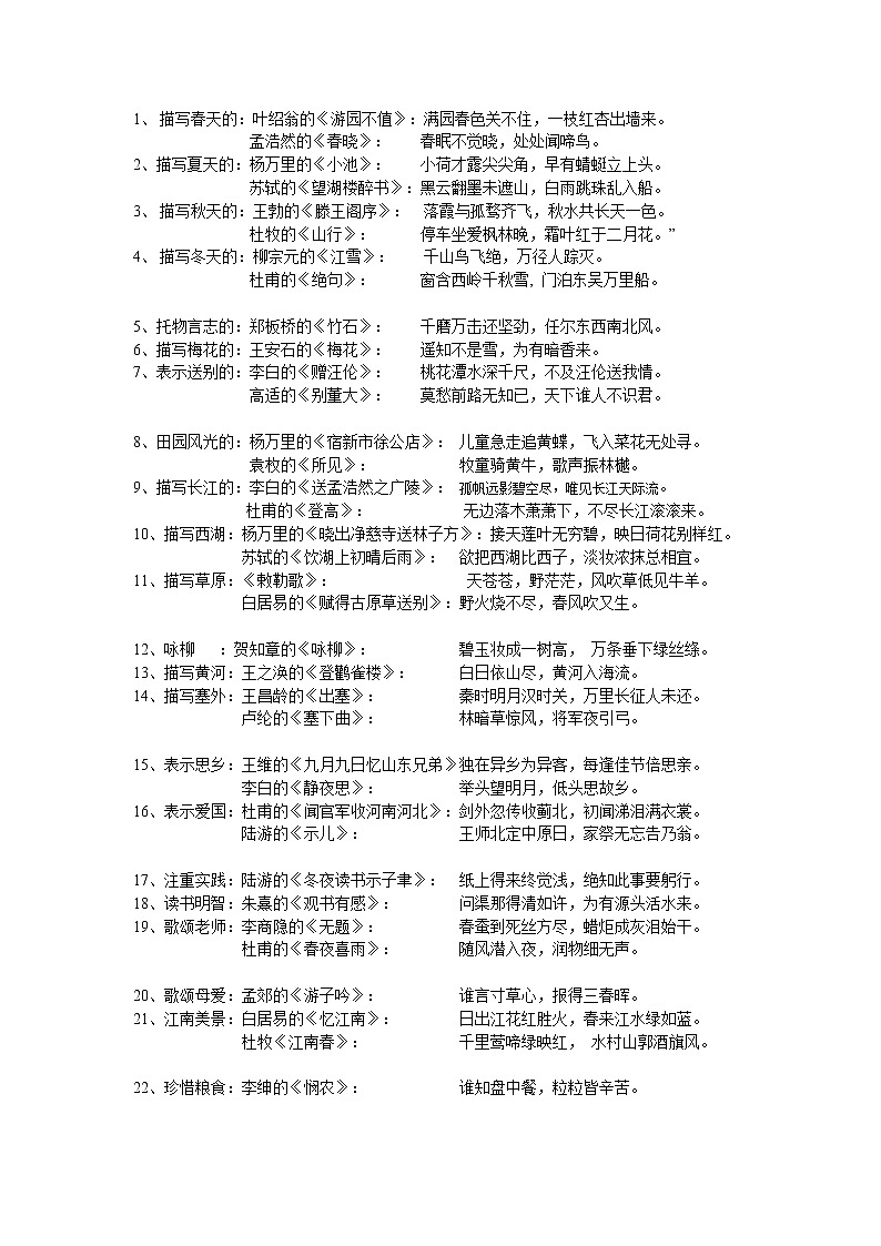 小学语文毕业总复习：古诗词归类 学案01