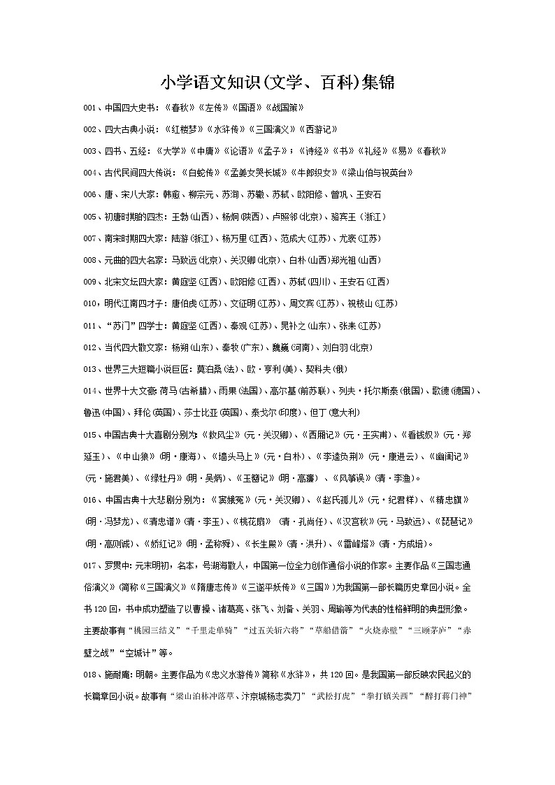 部编版小学语文五年级下册 知识集锦之文学百科01