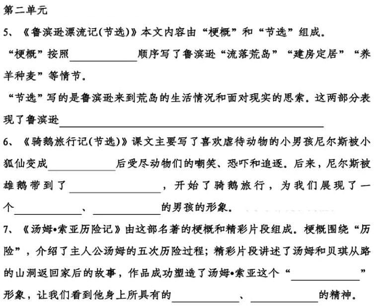 人教语文部编版语文六年级下册第1-8单元课文中心思想填空练习（含答案）第2页