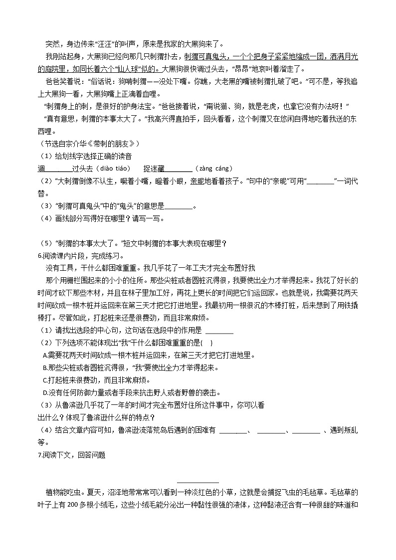 广东省深圳市罗湖区2021年六年级下册小升初语文检测考试卷（一）含答案部编版第2页