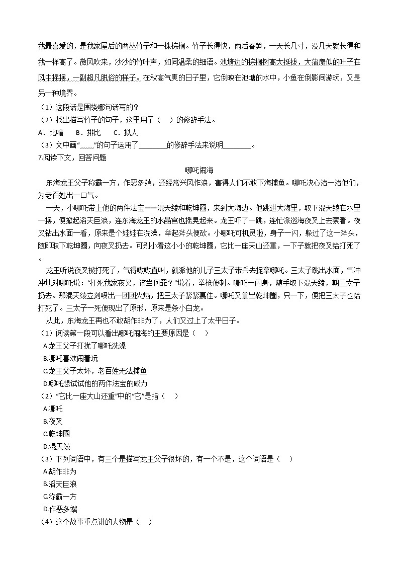 广东省深圳市罗湖区2021年六年级下册小升初语文检测考试卷（九）含答案部编版第3页