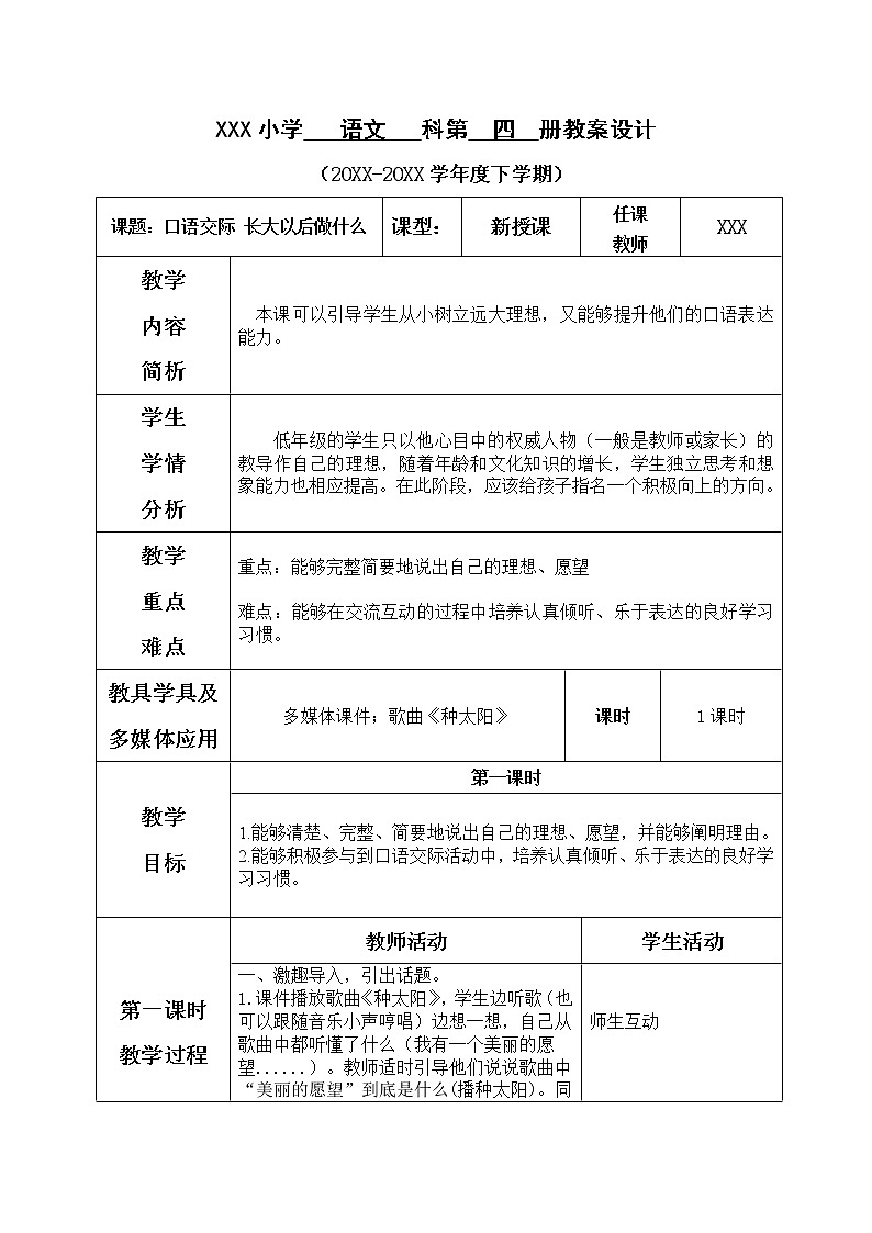 人教部编版语文二年级下册3.口语交际：长大以后做什么课件+教案01