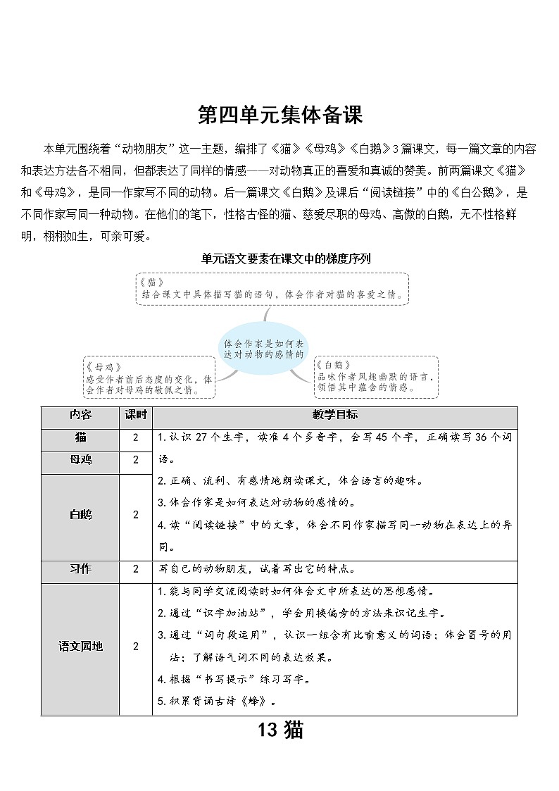 人教部编版语文四年级下册4.13 《猫》课件+教案+素材01