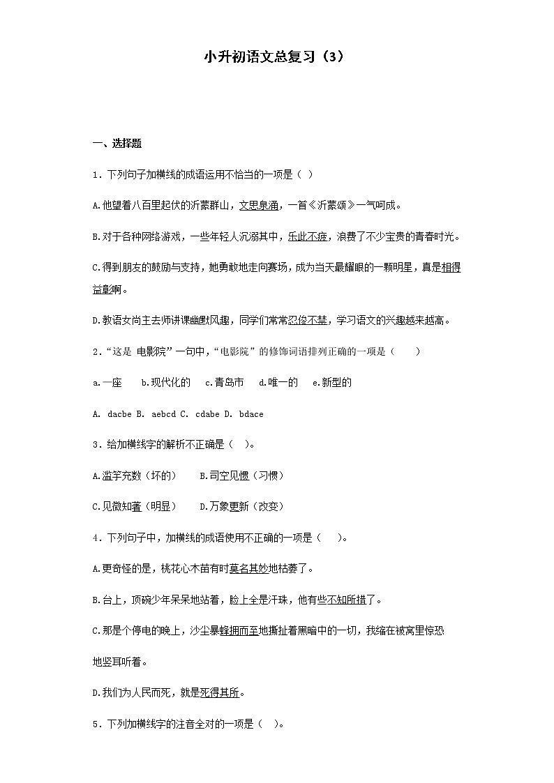 【精品】小升初语文知识专项训练-总复习3（22页）01