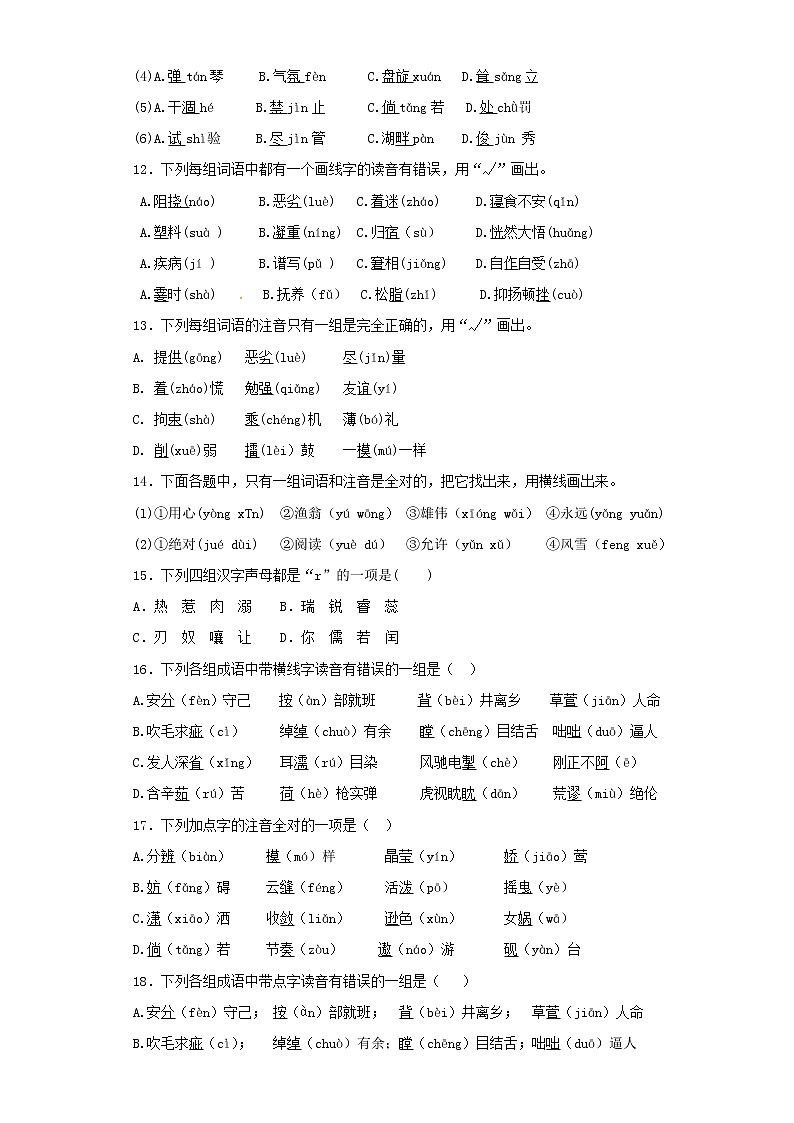 小升初语文知识专项训练（基础知识一）-1.声母、韵母和整体认读音节（12页）03