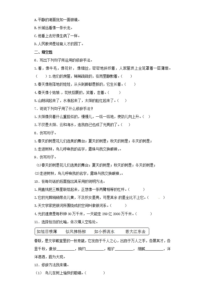 【精品】小升初语文知识专项训练（基础知识二）-9.修辞--比喻和拟人（19页）02