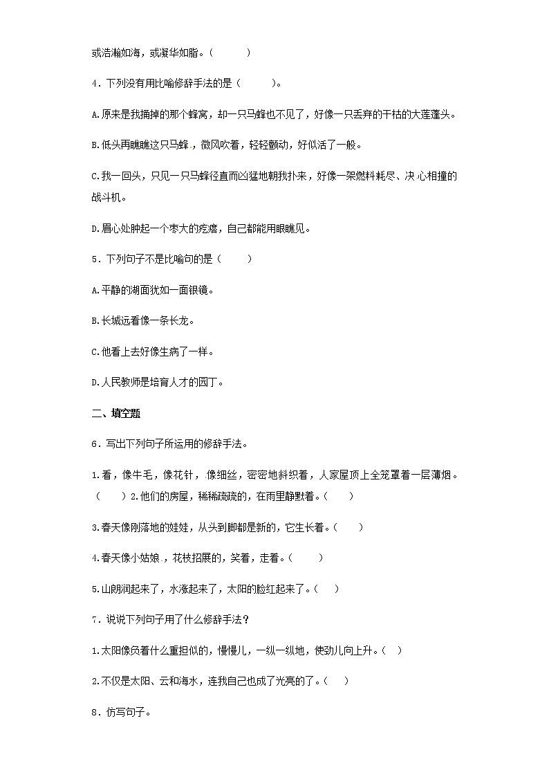 小升初语文知识专项训练（基础知识二）-9.修辞--比喻和拟人（19页）02