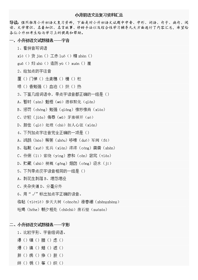 41小升初语文总复习资料汇总（23页） 试卷01