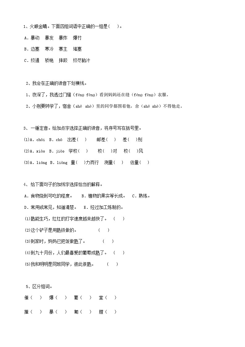 08小升初汉字综合（13页） 试卷01