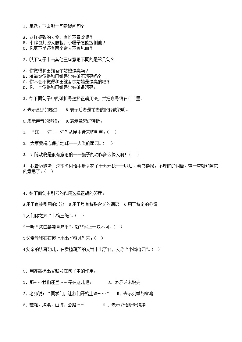 19小升初句法句式-双重否定句-句式变换-标点符号（17页） 试卷01