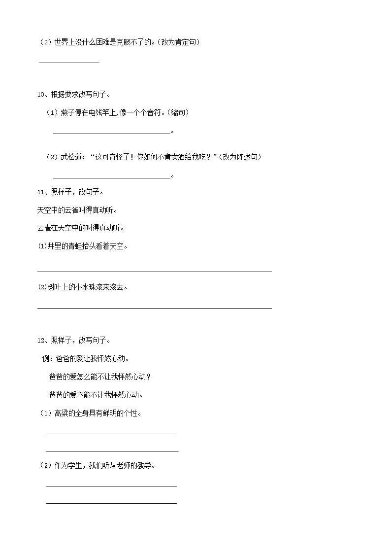 19小升初句法句式-双重否定句-句式变换-标点符号（17页） 试卷03