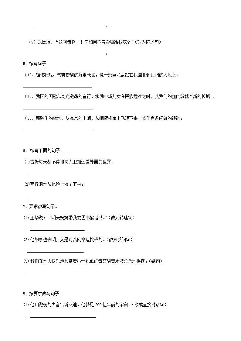 25小升初句法缩写句子（11页） 试卷02