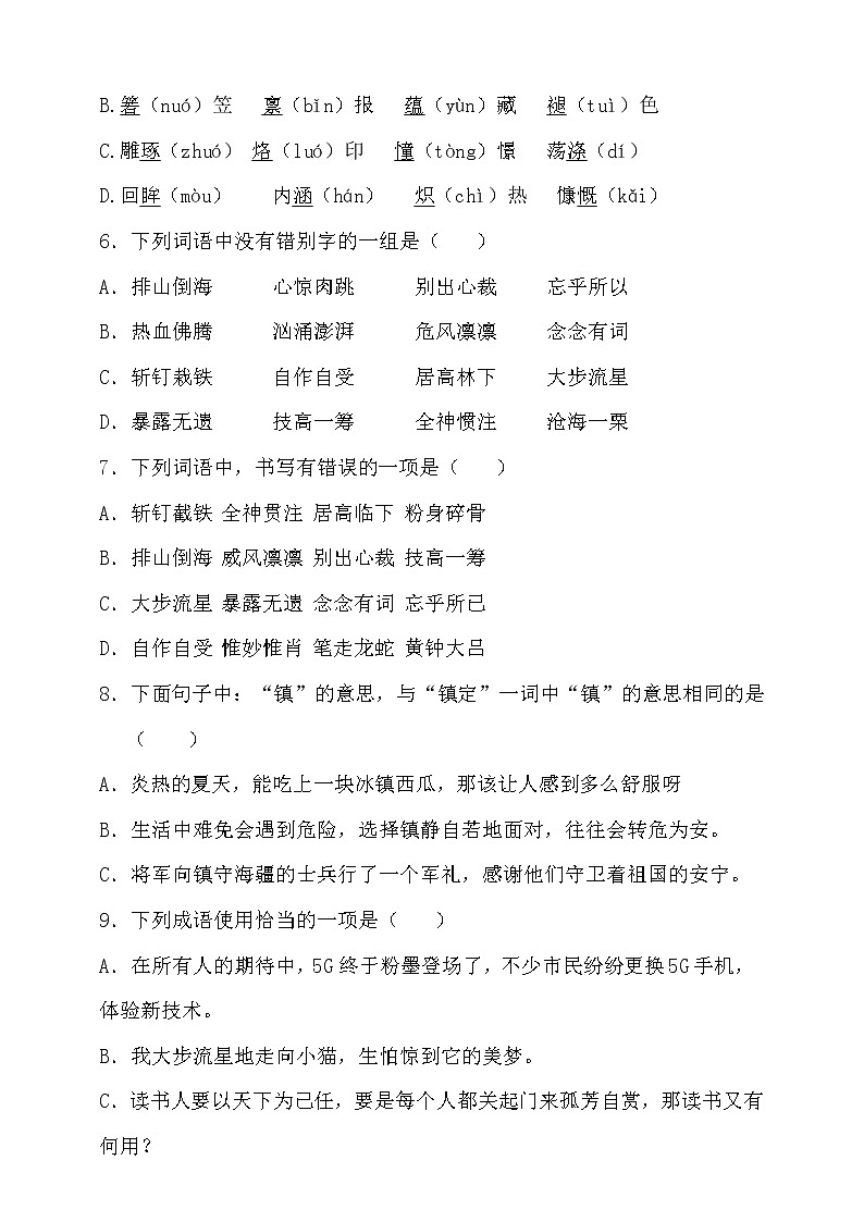 2021学年小升初语文字词过关检测密卷-人教统编版（含答案）（二）第2页