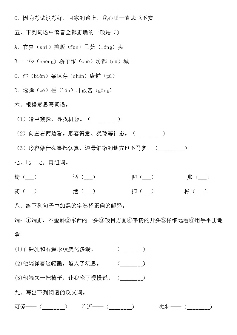 统编版小升初语文字词专项复习卷含答案 (12)02