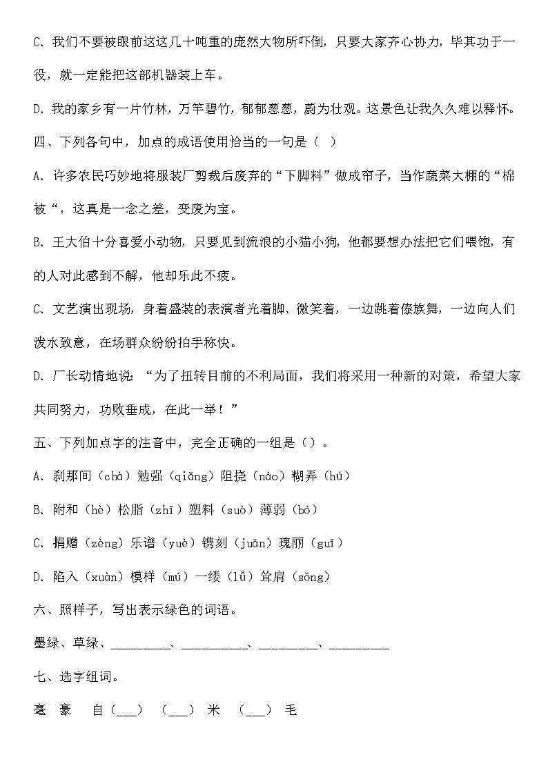 统编版小升初语文字词专项复习卷含答案 (17)02