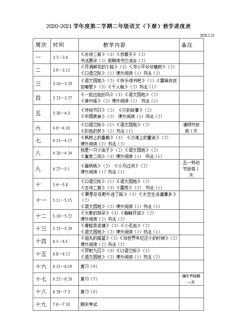 部编版二年级语文下册教学设计(全册表格教案及反思)02