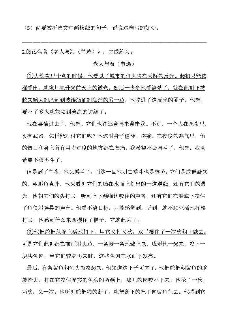 部编版六年级语文下册第二单元 专项训练     课外阅读第3页