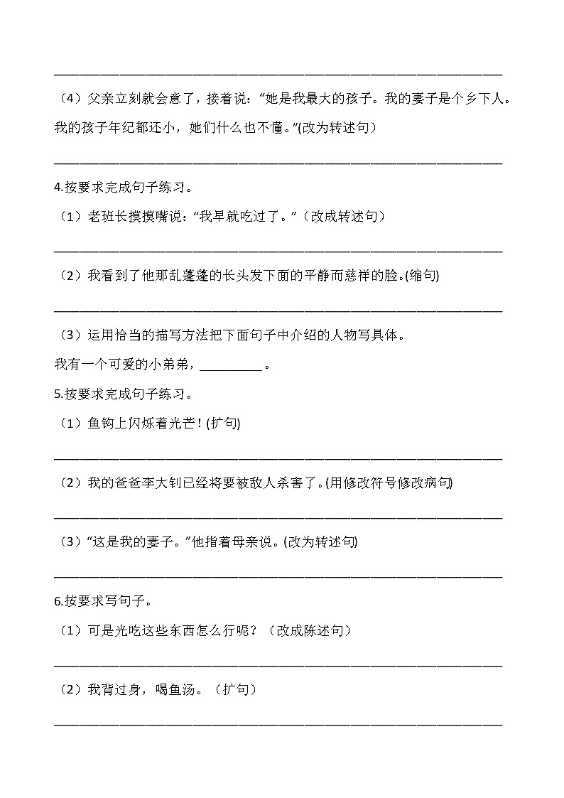 部编版六年级语文下册第四单元专项训练：句型（含答案）02