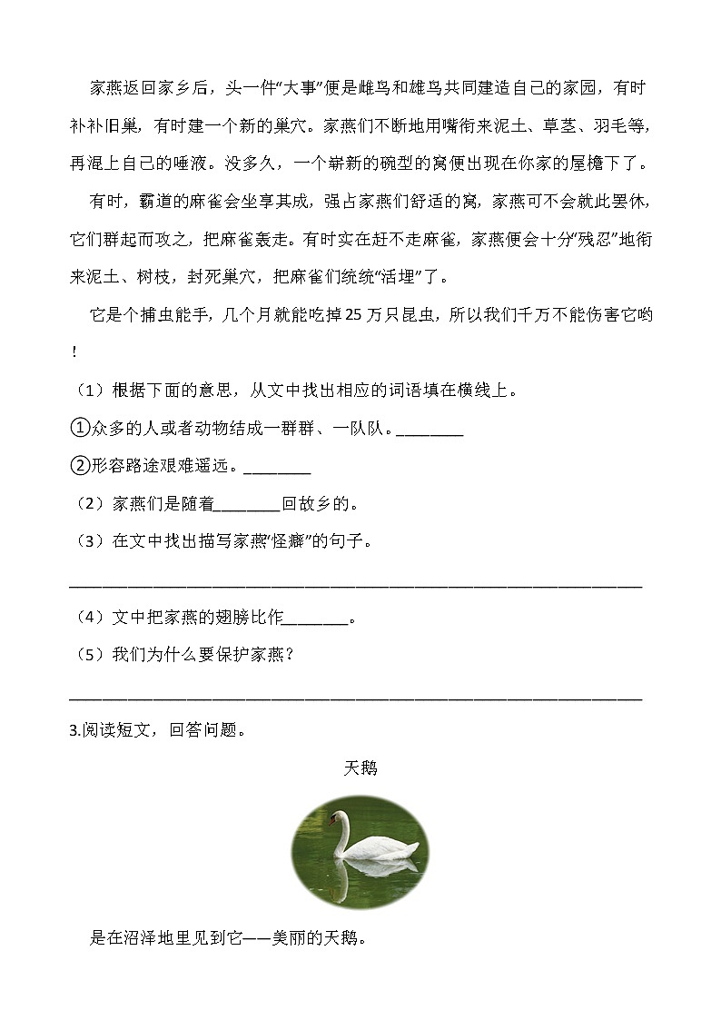 部编版三年级语文下册第一单元 专项训练  课外阅读03